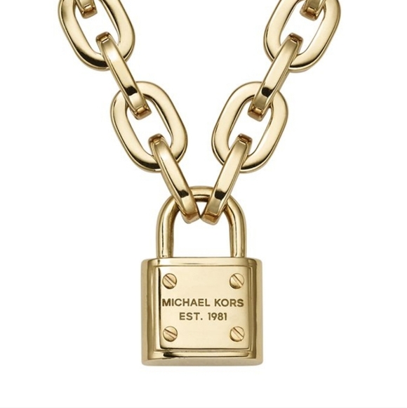 Michael Kors Chain Link Padlock Necklace 14k Gold Plated Stainless Steel NWT - Picture 7 of 16